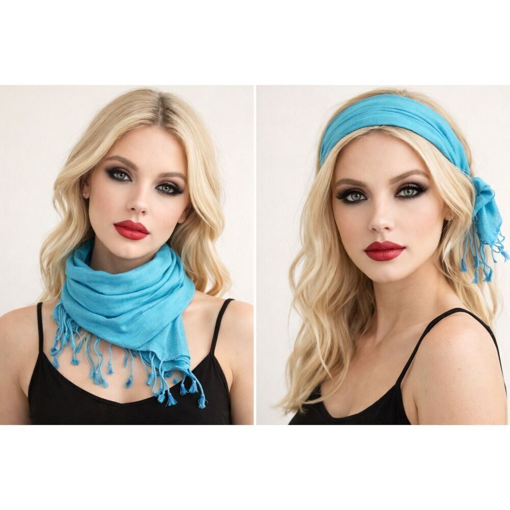 Turquoise Blue Pashmina Scarf | Handmade in Nepal | Fringe | 56” x 24”